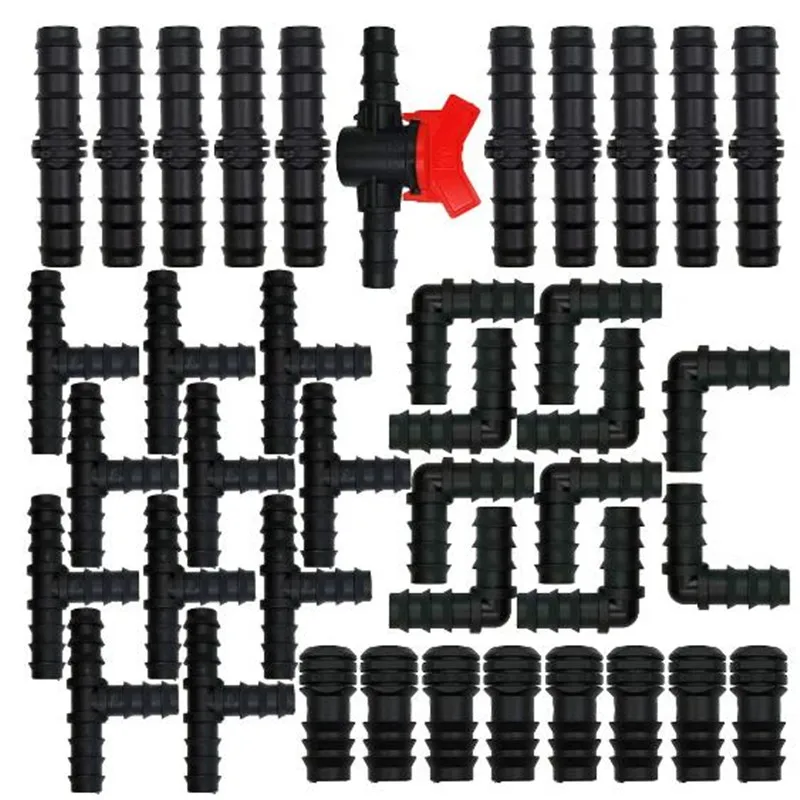 60Pcs/set 1/2" Drip Irrigation Fittings Kit Straight Tee Elbow Plug For 1/2 Inch 16mm Tubing Garden Watering Hose Connect