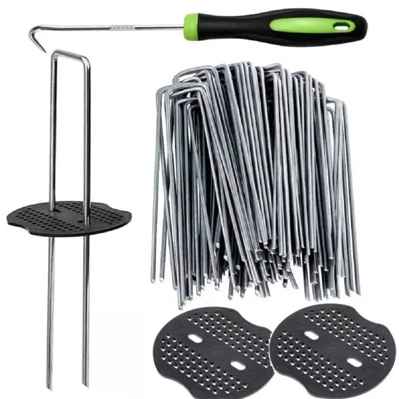 

ABBN-Landscape Fabric Stakes U Shape Heavy-Duty Pins 50 Pieces Outdoor Plant Cover Spikes For Outdoor Yard Pathway Farm Patio