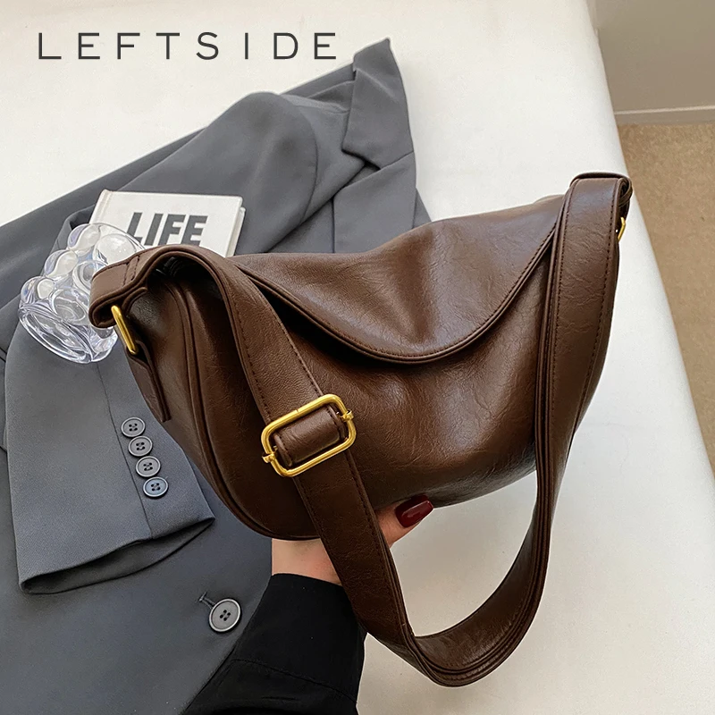 LEFTSIDE Crossbody Bags for Women 2024 Retro Leather Designer Travel Small Shoulder Bag Handbags and Purses Hobo Shoulder Bag