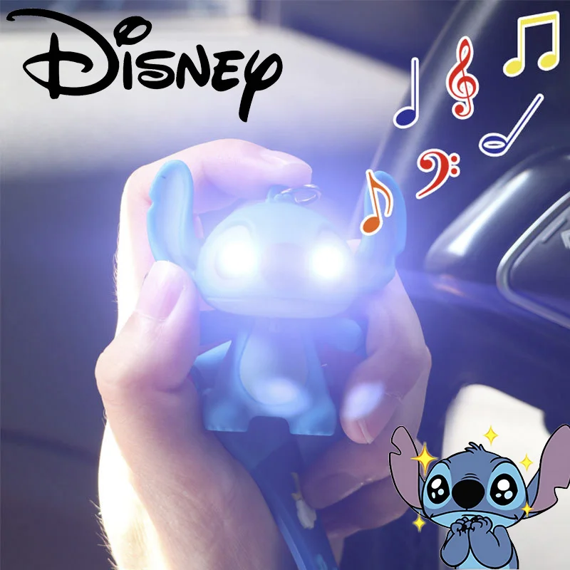 LLavero de coche de muñeca de dibujos animados de Lilo & Stitch, figura bonita de Disney, llavero luminoso y con sonido de Ángel, llavero con adornos colgantes para pareja