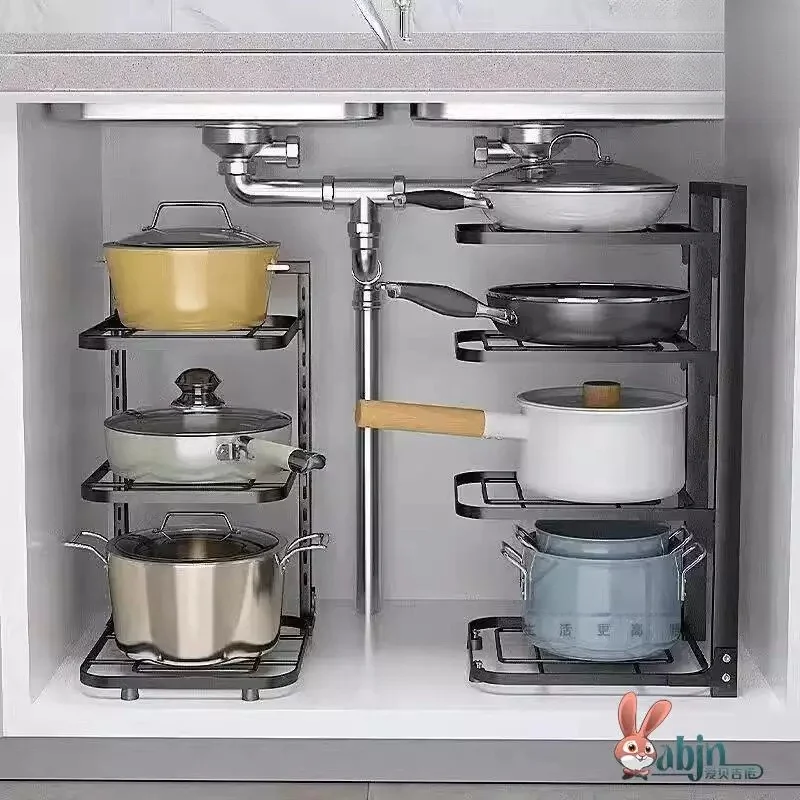 Adjustable Multi-Layer Kitchen Sink Cabinet Rack Pot Holder for Utensils And Pots And Pans Storage under Sink Dishwashing Basin