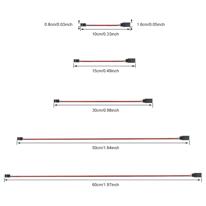 Cable de extensión de Servo de 3 pines, 30 piezas, 5 tamaños para extensión de Servo, piezas de Control remoto
