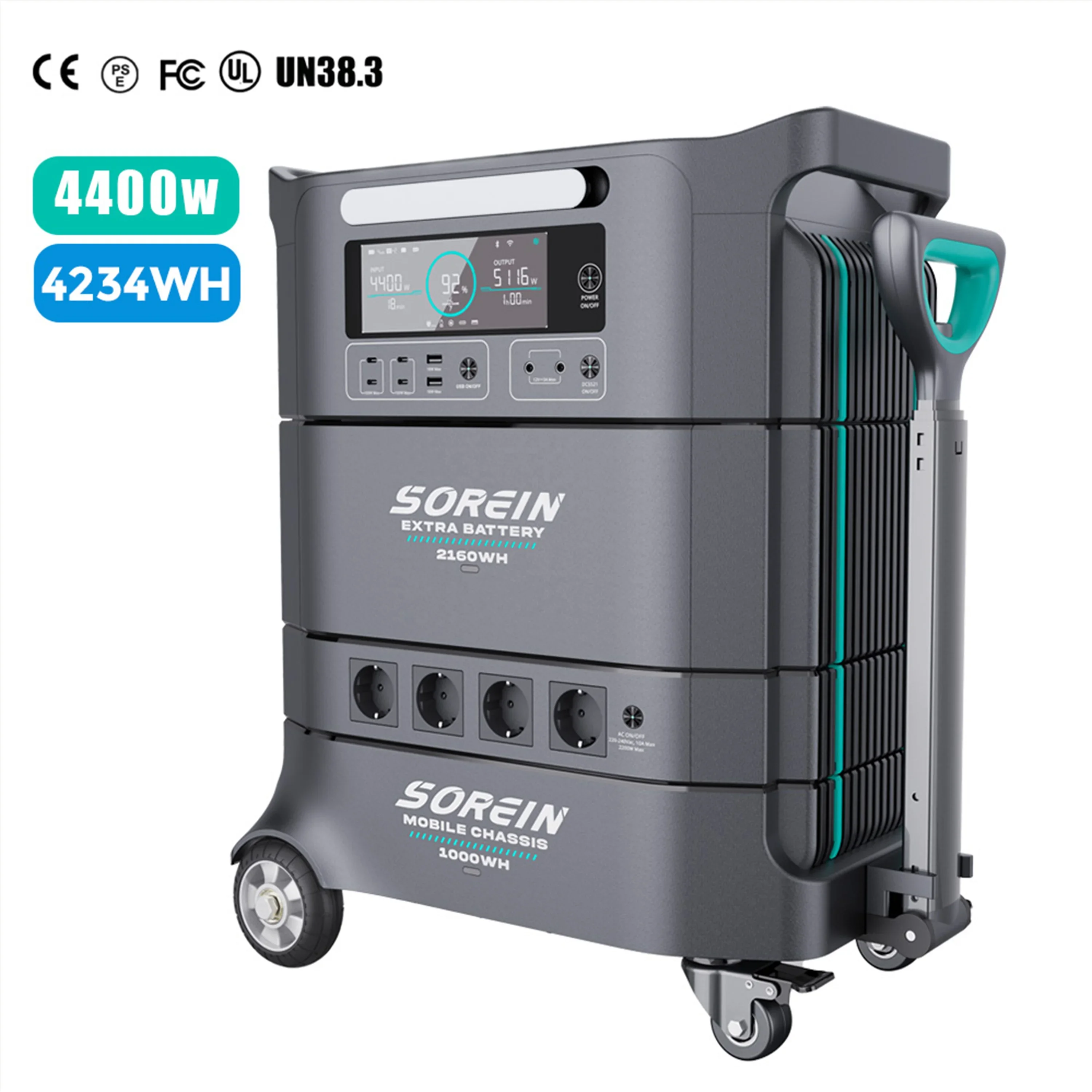 Sorein 4400W Portable Power Station 3000W Wheel Integrated Home Energy Storage System 110V 3k Hotel Solar Generator