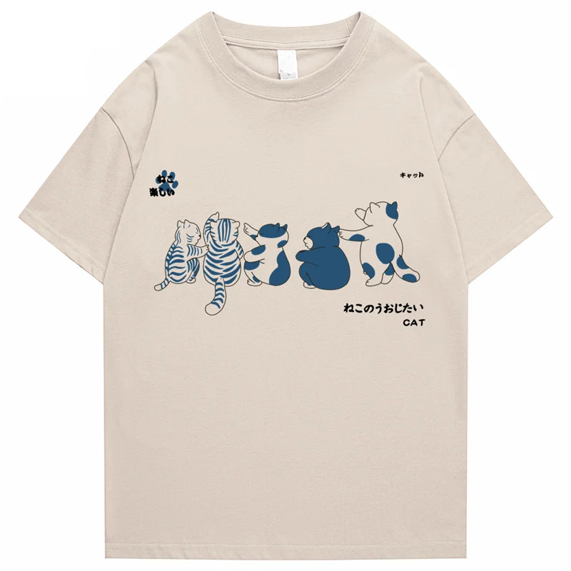 Camiseta de gato para hombre, camisa de Hip-Hop, ropa de calle Harajuku, camiseta de manga corta de gran tamaño, camisetas holgadas de algodón, 2022