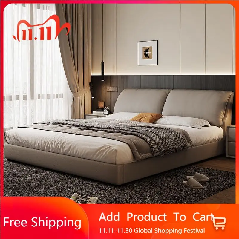 

European Design Leather Bed Double Children Safe Girls Modern Bedroom Bed Multifunctional Letto Matrimoniale Unique Furniture