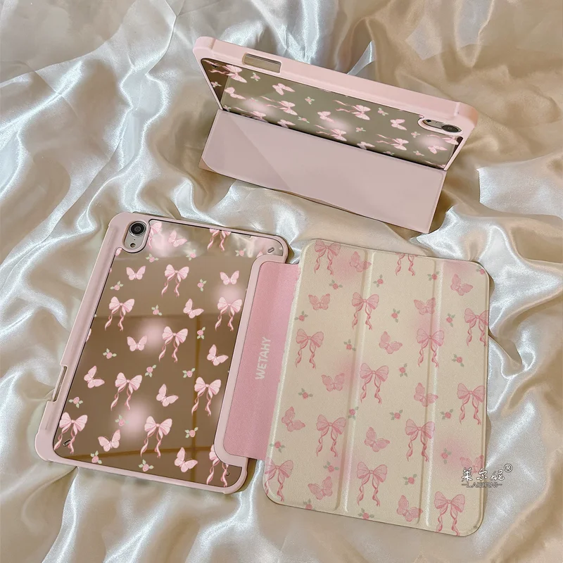 Korean Pink Bow With English Blend For iPad 11th A16 10 9 8 7 5 Pro 13 11 M5 M4 M3 M2 12.9'' Air  4 3 2 1 Mini 7 6 8.3'' Cover