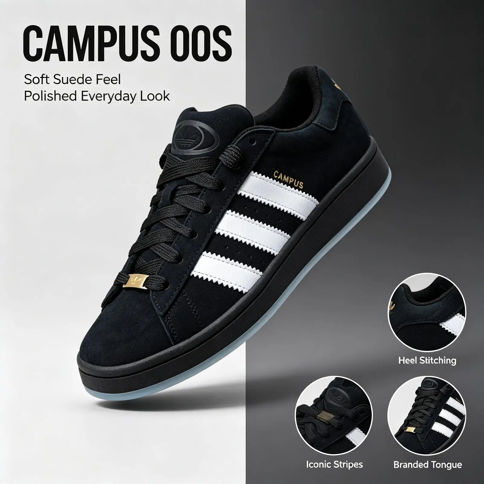 Adidas Originals CAMPUS 00s IH6739 Unisex Classic Casual Low-Top Sports Shoes Classic Suede Leather Skateboarding Sneakers