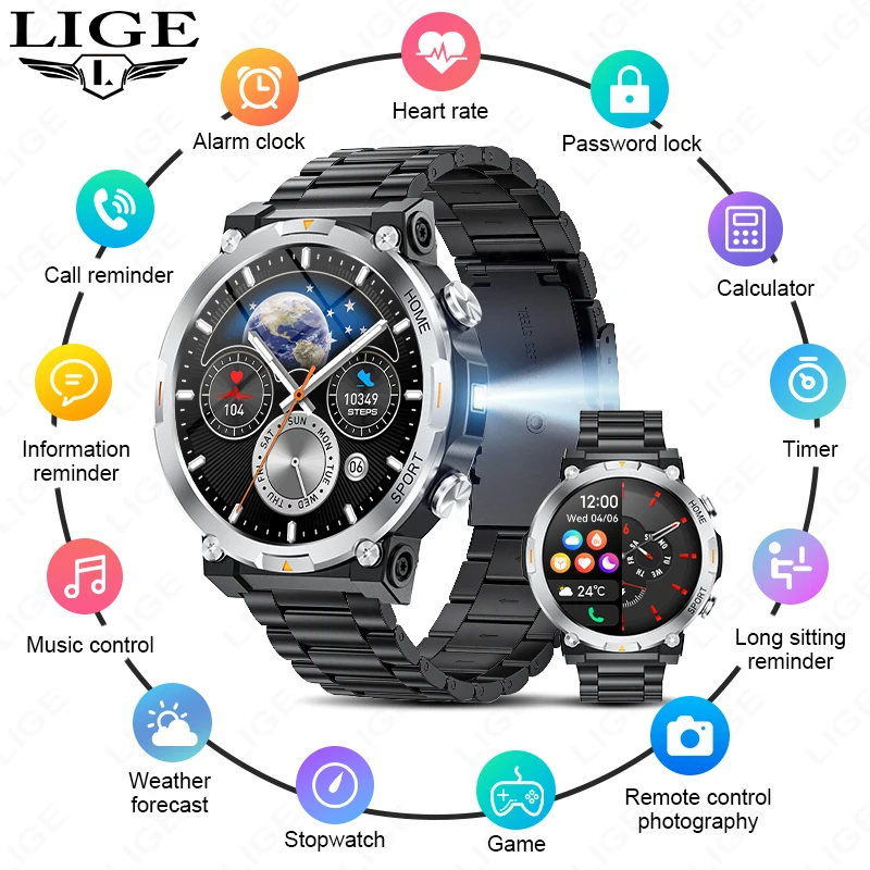 

Мужские смарт-часы FOXBOX с AMOLED-экраном, трекером активности, монитором сна и здоровья, фонариком, Bluetooth-звонками, водонепроницаемые. Распродажа.