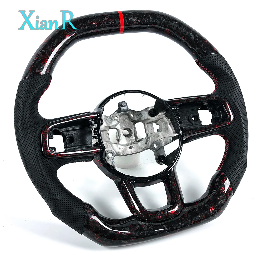 Red Forged Carbon Fiber Steering Wheel with Black Perforated Leather for Jeep Wrangler JL Gladiator JT 2018+
