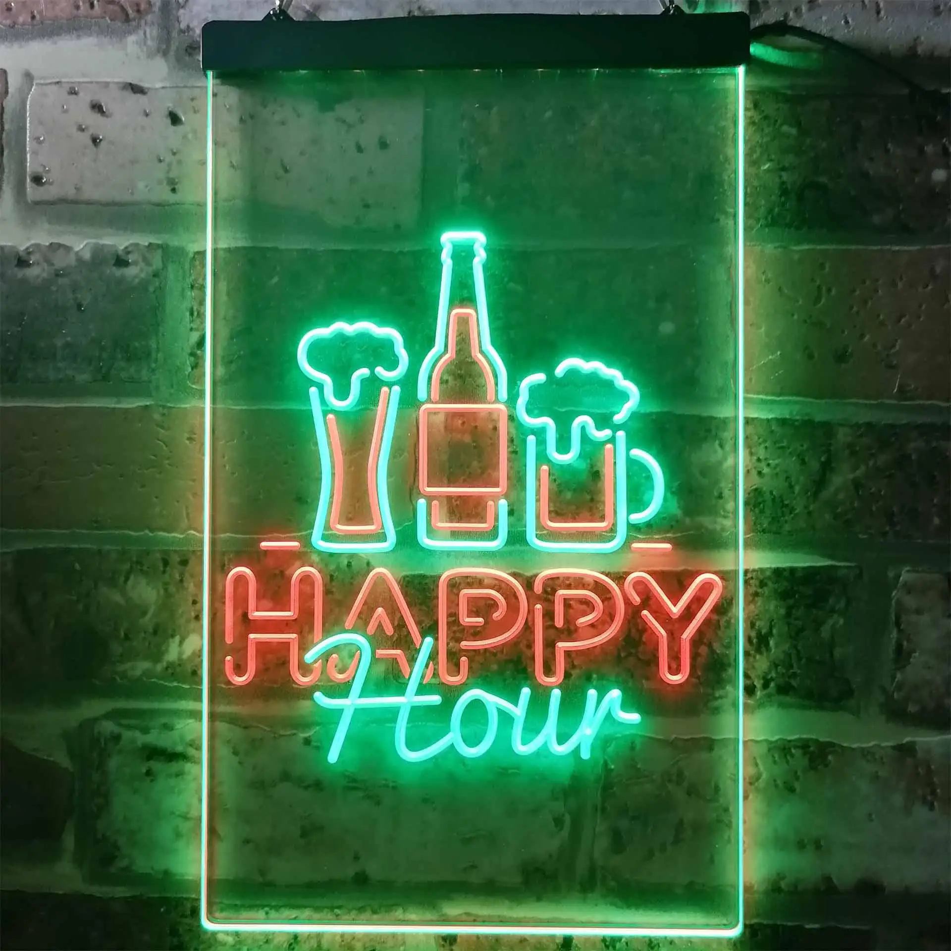 Happy Hour. with Martini Glass Dual Color Led Neon Sign st6-i3243