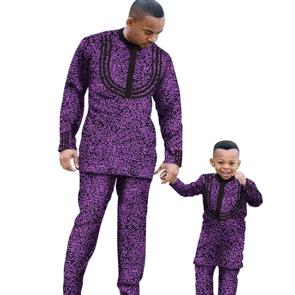 African Parent-child Clothing Long Sleeve Slim Fits Dashiki Outfits for Father Boys Fashion Men African Clothes Sets Wyq340