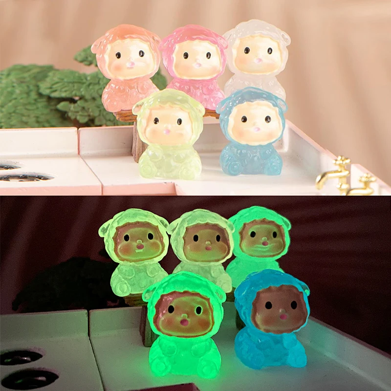 Cute Luminous Mini Lamb Micro Landscape Ornaments Miniature Glow In The Dark DIY Accessories Car Home Decorations Creative Gifts