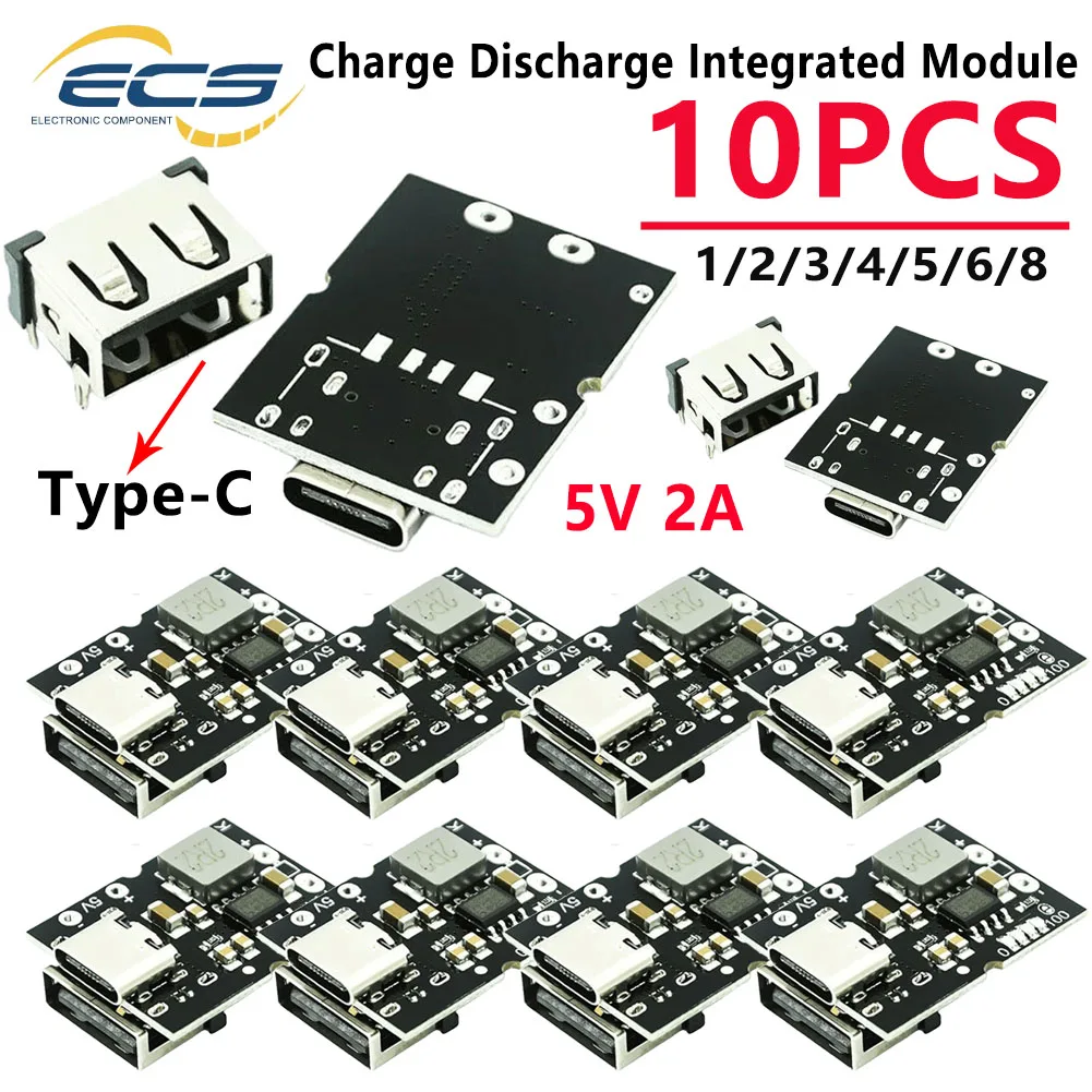 5V 2A Charging Discharging Module Type-C Input PCB Board Module Support 4.2V Lithium Battery High-precision Charge Protection