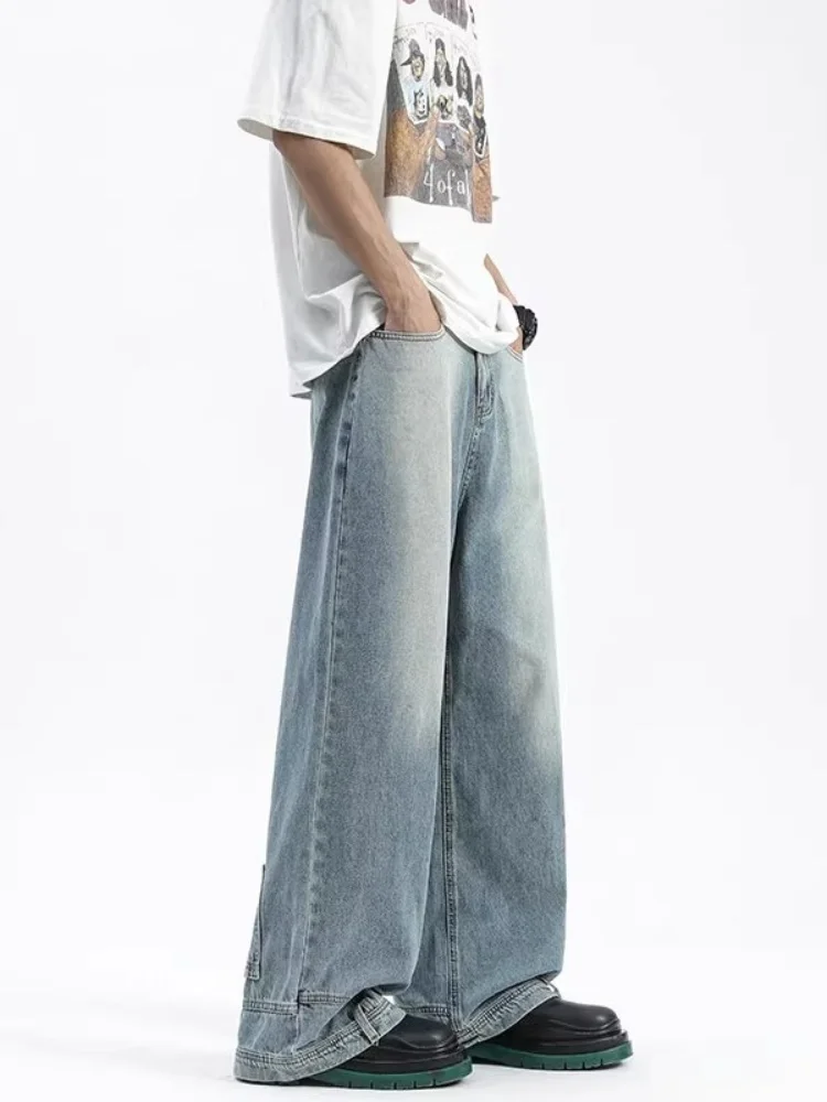 

American Style Men's Jeans Autumn Thin Straight Leg Casual Long Pants Washed Loose Floor-Length Trendy Brand Youthful Wear