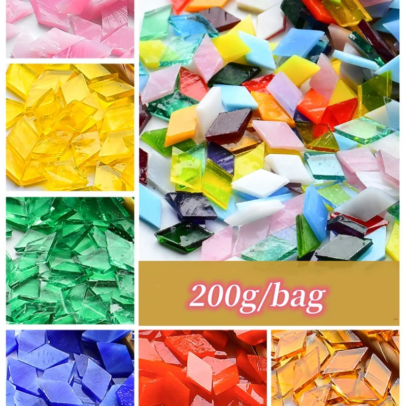 

200g Mosaic Diamond Shape Mica Stained Glass Mosaic Tiles Mosaic Making Tiles for Puzzle Art DIY Craft Lamp Table Accessories