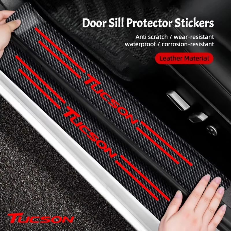 

Накладка на порог из углеродного волокна для двери автомобиля для Hyundai Tucson 2025, задний багажник, бампер, порог, полосы против царапин, аксессуары