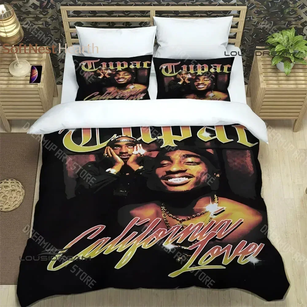 2026 3D Print 2PAC Hip Hop Rapper Bedding Set Twin Queen King Full Size Single Double Duvet Cover Pillowcase Bed Boys Girls Adul