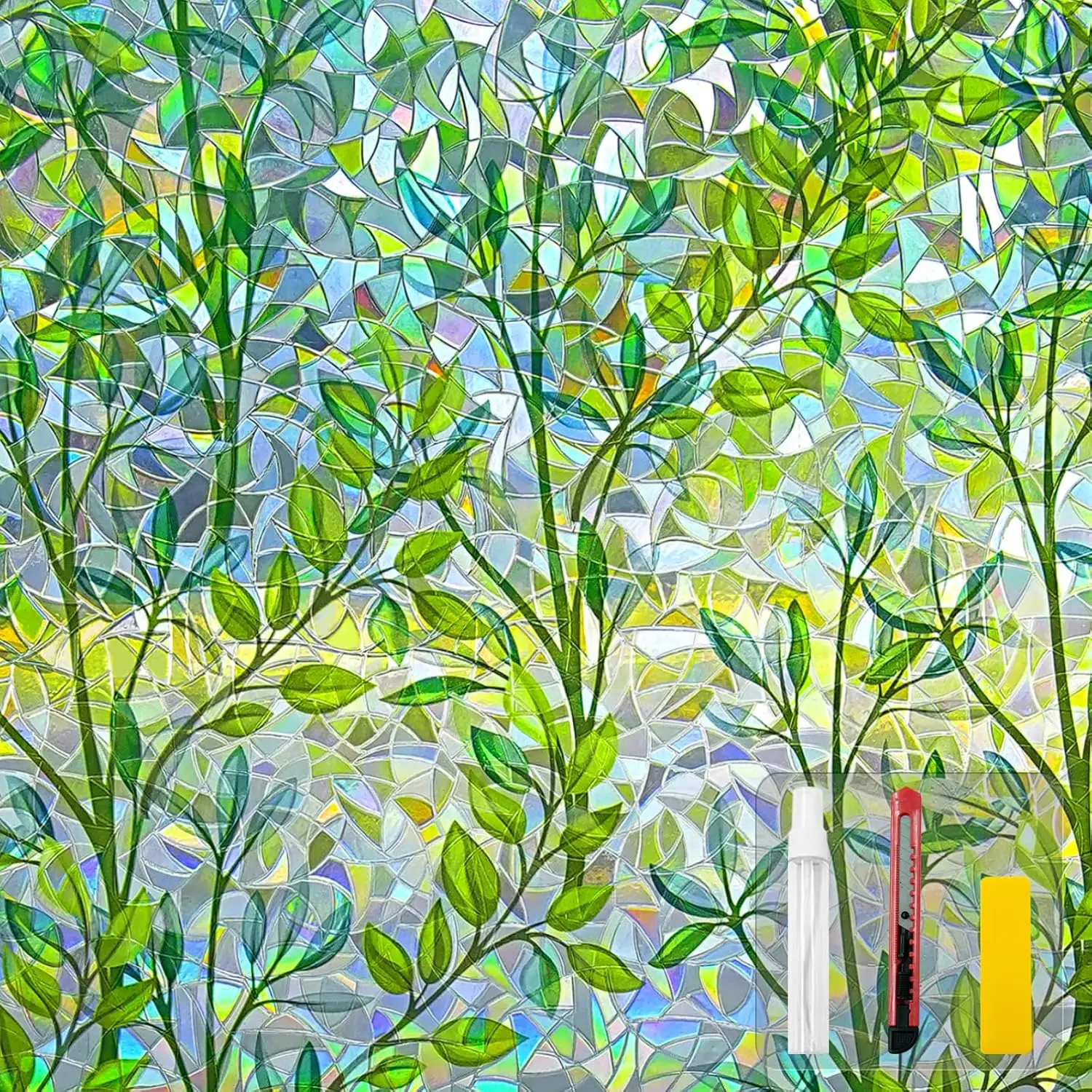 

Пленка для окон Rainbow Leaf, декоративная, многоразовая, без клея, для комнат, 35,4x157,4 дюйма