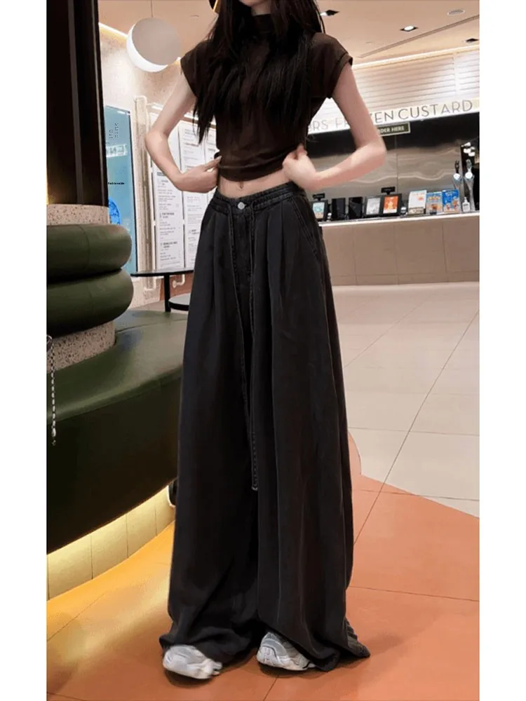 

High Waist Casual Women's Jeans Loose Wide Leg Pants Floor-Length Drapey Slimming Effect Summer Straight Leg Jeans
