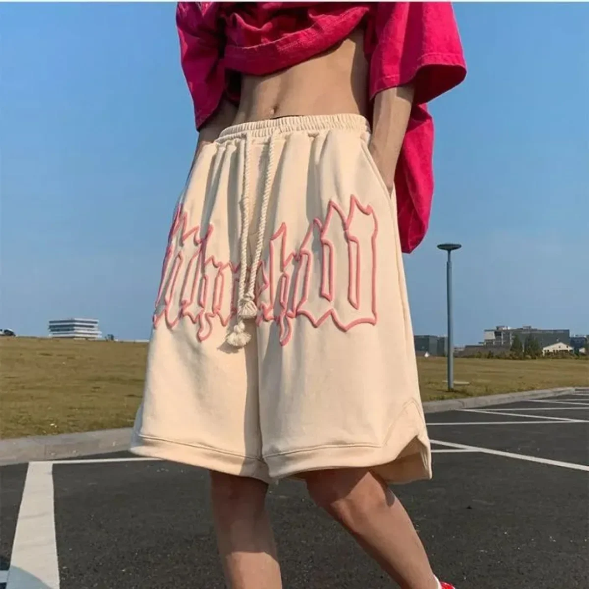 Celana Pendek Pria Santai Longgar 2025 Celana Pantai Pria Celana Panjang Warna Solid Tali Serut Celana Basket Pakaian Olahraga Pria