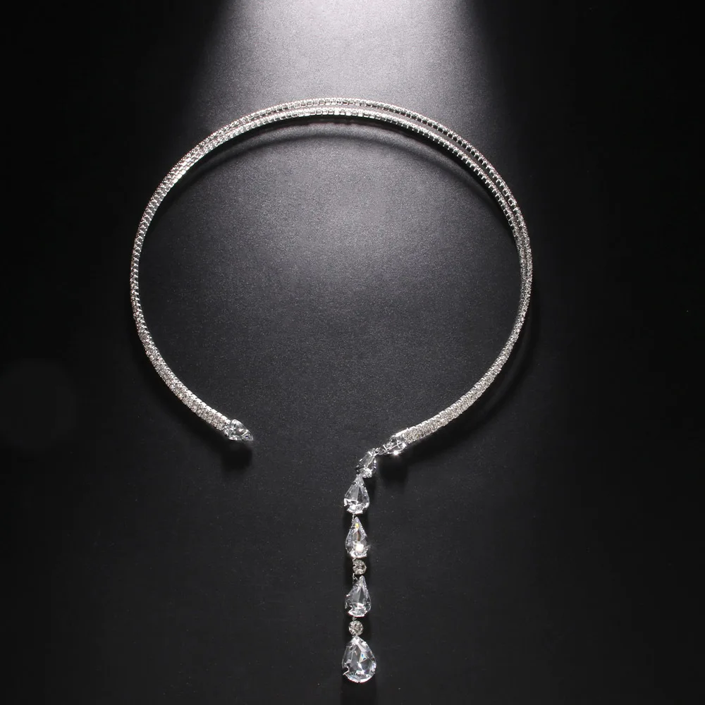 Stonefans Double Pendant Choker Necklace for Women Chunky Statement Collar Jewelry Fashion Rhinestone Clavicle Chain Accessories
