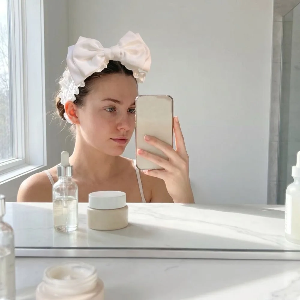 Durable Wash Face Bow Headband Makeup Double-layered Washing Face Hairband Lace Solid Color Face Washing Tools Shower