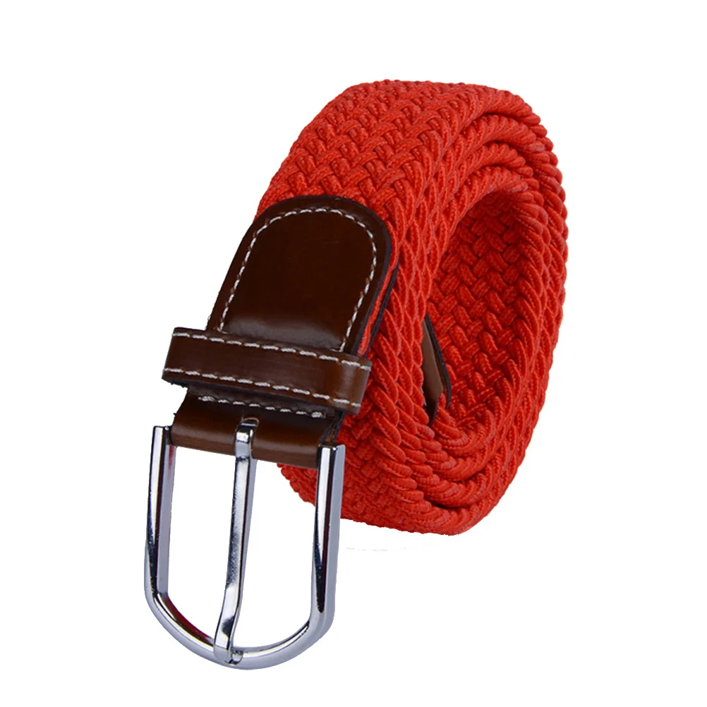 

Braided Stretch Elastic Woven Fabric No Hole Adjustable For Men Women Pu End Alloy Buckle Red Braid Belt Women Elastic