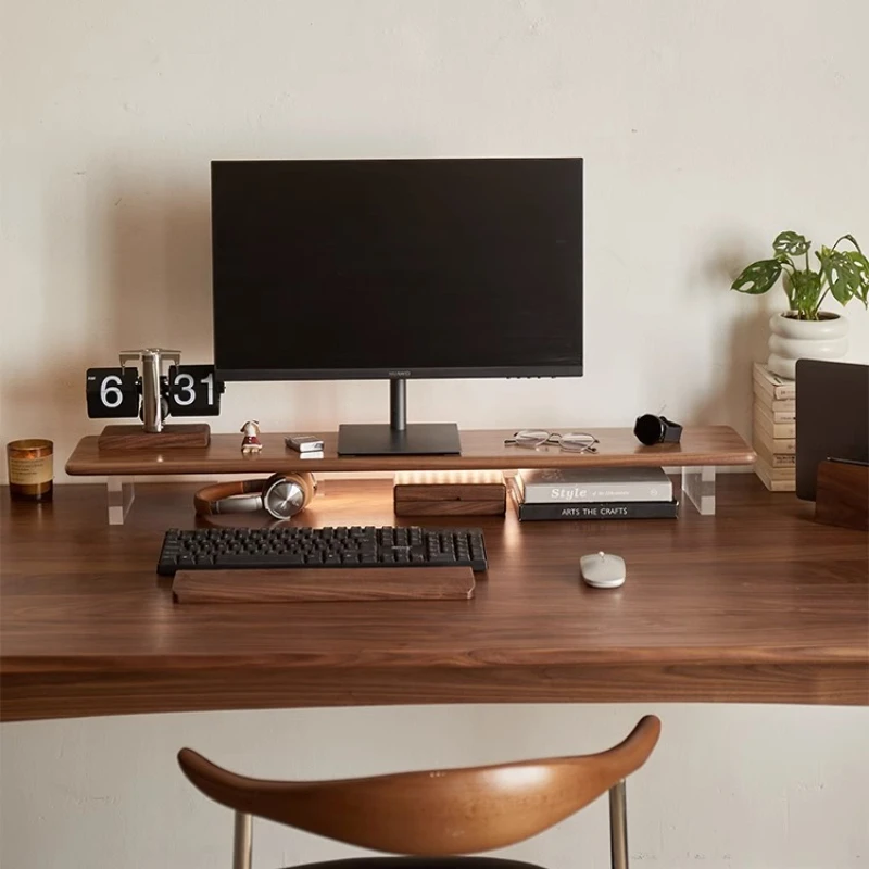 Dudukan Monitor Akrilik Mengambang Meja Komputer Kayu Solid Layar Modern Tempat Penambah Tinggi Ergonomis Organizer Meja Kantor