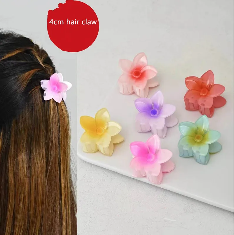 3pcs Gradient Flower Acrylic Small Hair Claws Clip Women Girls Sweet Hairpins Beach Vacation Hawaiian Headwear Hair Accessories