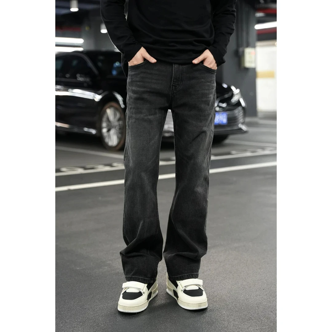

American Retro Straight Leg Men's Jeans Grey Black Loose Luxury Simple Long Pants Casual Fashion Urban Youth Winter Season
