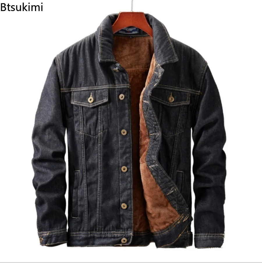 

2025 Winter Men Denim Jackets Thick Outerwear Coats Mens Warm Fleece Denim Jacket Casual Mens Coat Cotton Jacket Large Size 8XL
