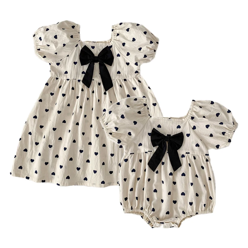 2026 Neues Frühlings-Schwesterkleid 2-6 Jahre Mädchen Partykleid Baumwolle Kinder Herzförmiges Kleid 0-24 Monate Baby Mädchen Kurzarm Bedruckter Strampler – Detail 29