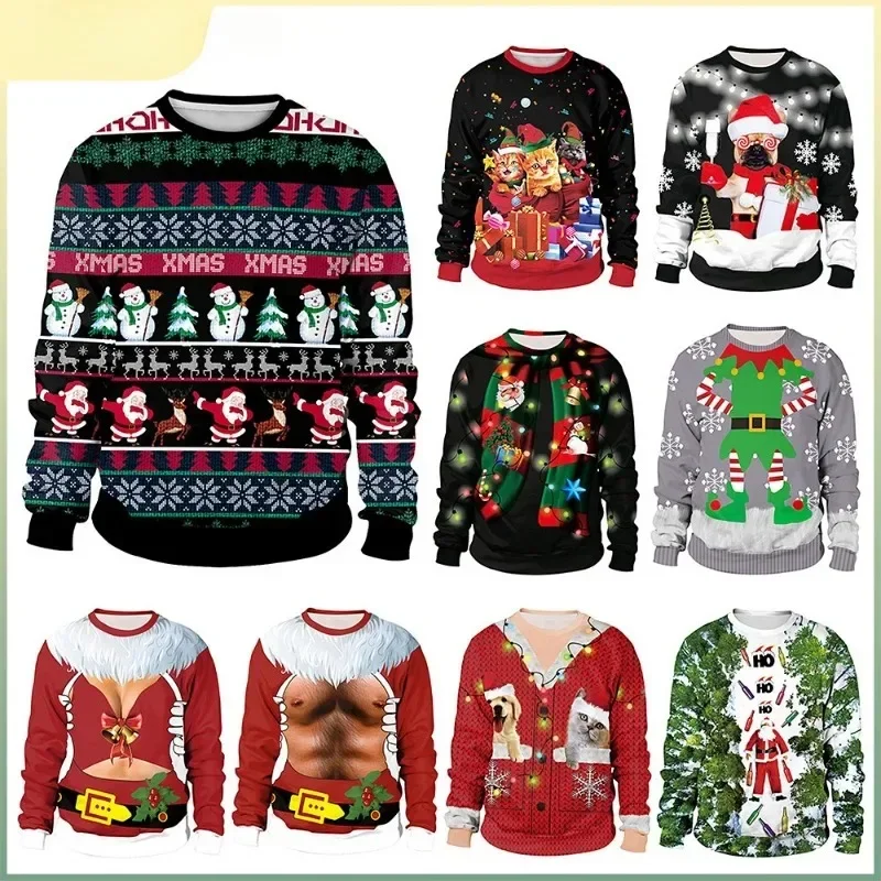 

Christmas autumn and winter new sweater party 3D digital printing crew neck long sleeve couple sweater