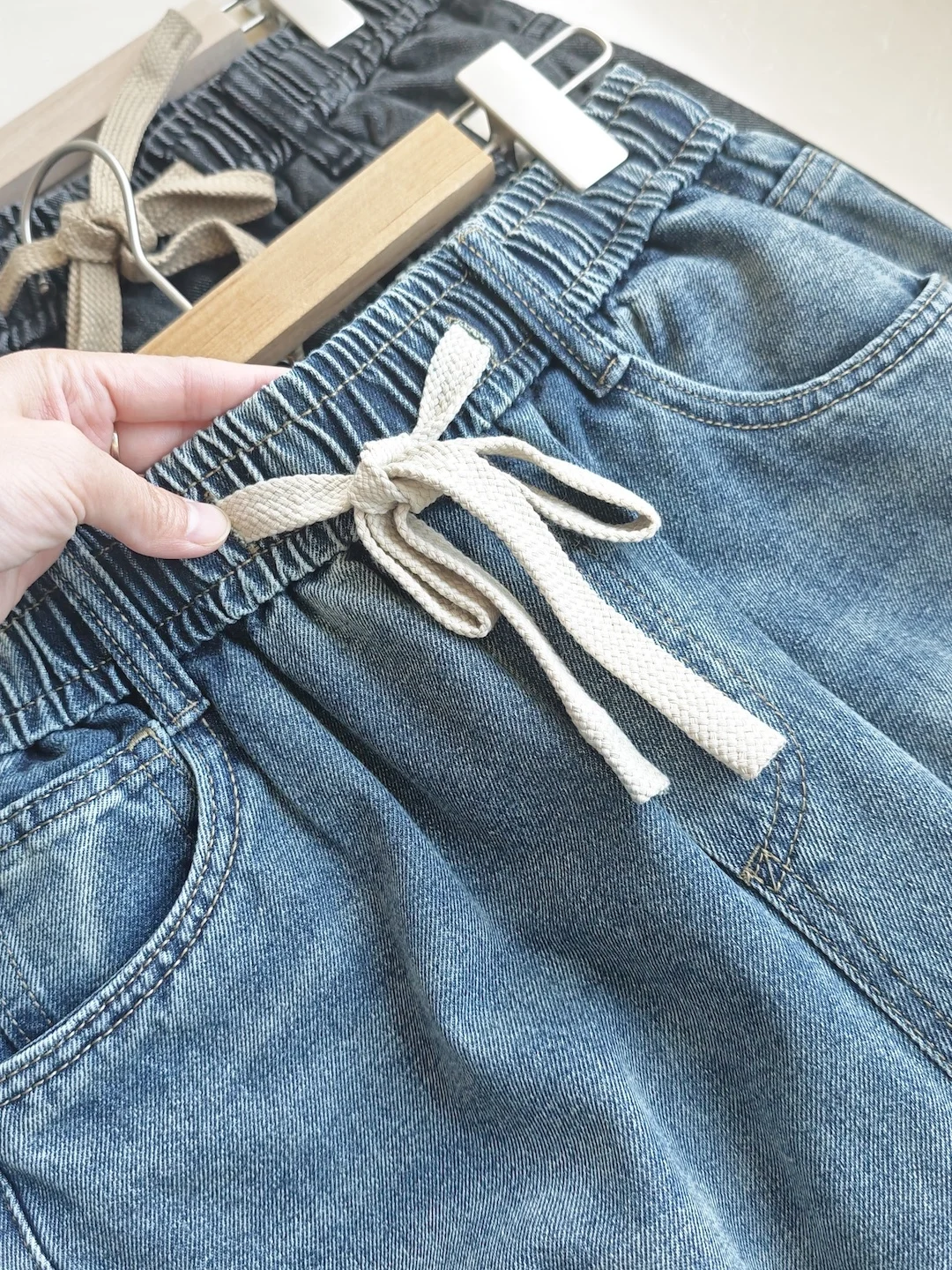 Loose Elastic Waist Straight Leg Jeans Men's Casual Long Pants Spring Autumn Wear Spiritual Life Brand Fashion Urban Style