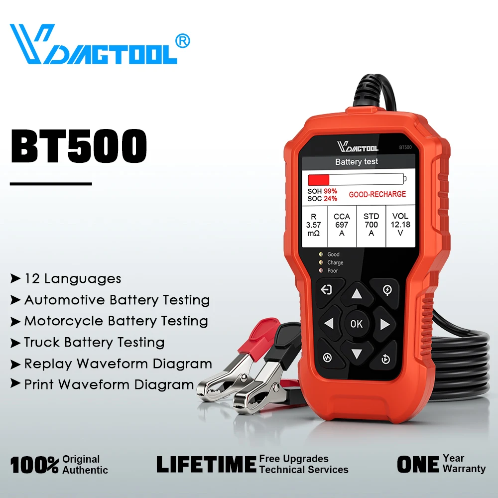 

VDIAGTOOL BT500 6V 12V 24V Car Battery Tester with Waveform Diagram Automotive Diagnostic Analyzer Vehicle Scanner Tool