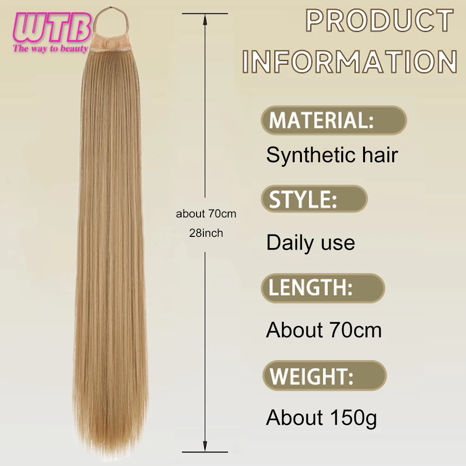 WTB Synthetic 28 Inch Long Ponytail Extensions With Elastic Band Versatile DIY Braided Ponytail For Women Girls Brown Golden