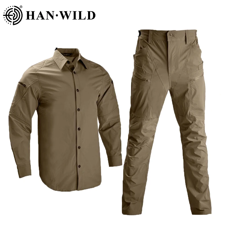 

HAN WILD Men Casual Suit Hiking Breathable Tactical Uniform Shirt Quick Dry Combat Pants Sets Airsoft Camping Hunt Clothes