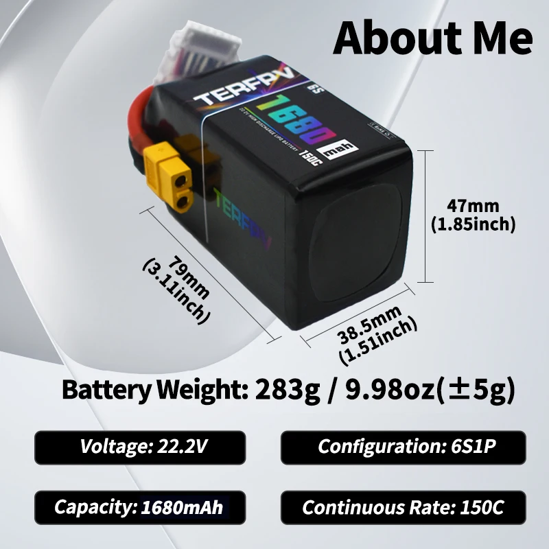 2 Stuks TERFPV 6S 22.2V 1680mAh Lipo Batterij 150C/300C met XT60 Plug voor FPV drone Quadcopter Helikopter Vliegtuigen Onderdelen Hobby
