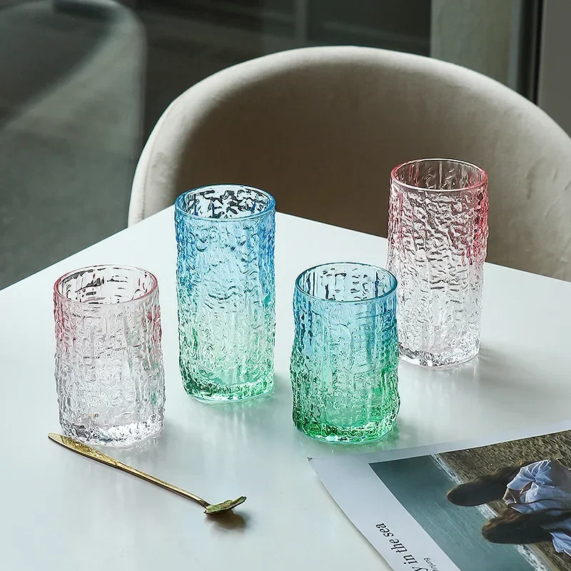 1pcs Gradual Tree Grain Glass Household Water Cup Female Summer Tree Grain Glass Ins Wind Coffee Mug Beer Cups