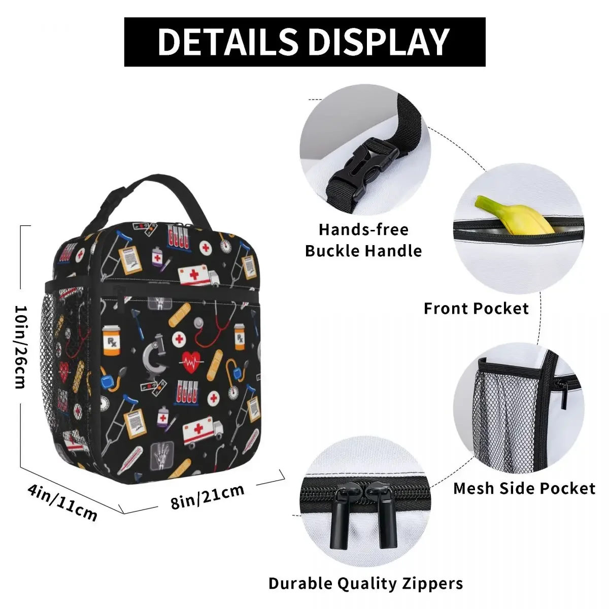 Cute Medical Supplies Insulated Lunch Bag Cooler Bag Meal Container Nurse Lunch Box Tote Food Storage Bags Work Travel