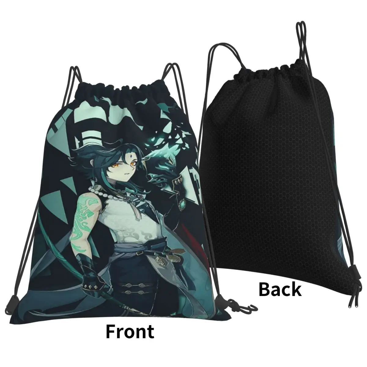 Genshin Impact Xiao Backpacks Portable Drawstring Bundle Pocket Shoes Bag Book Bags for Man Woman Students
