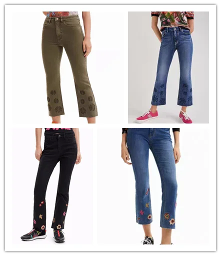 

Foreign trade original Spanish single sand wash trouser legs flower embroidery stretch jeans on both sides