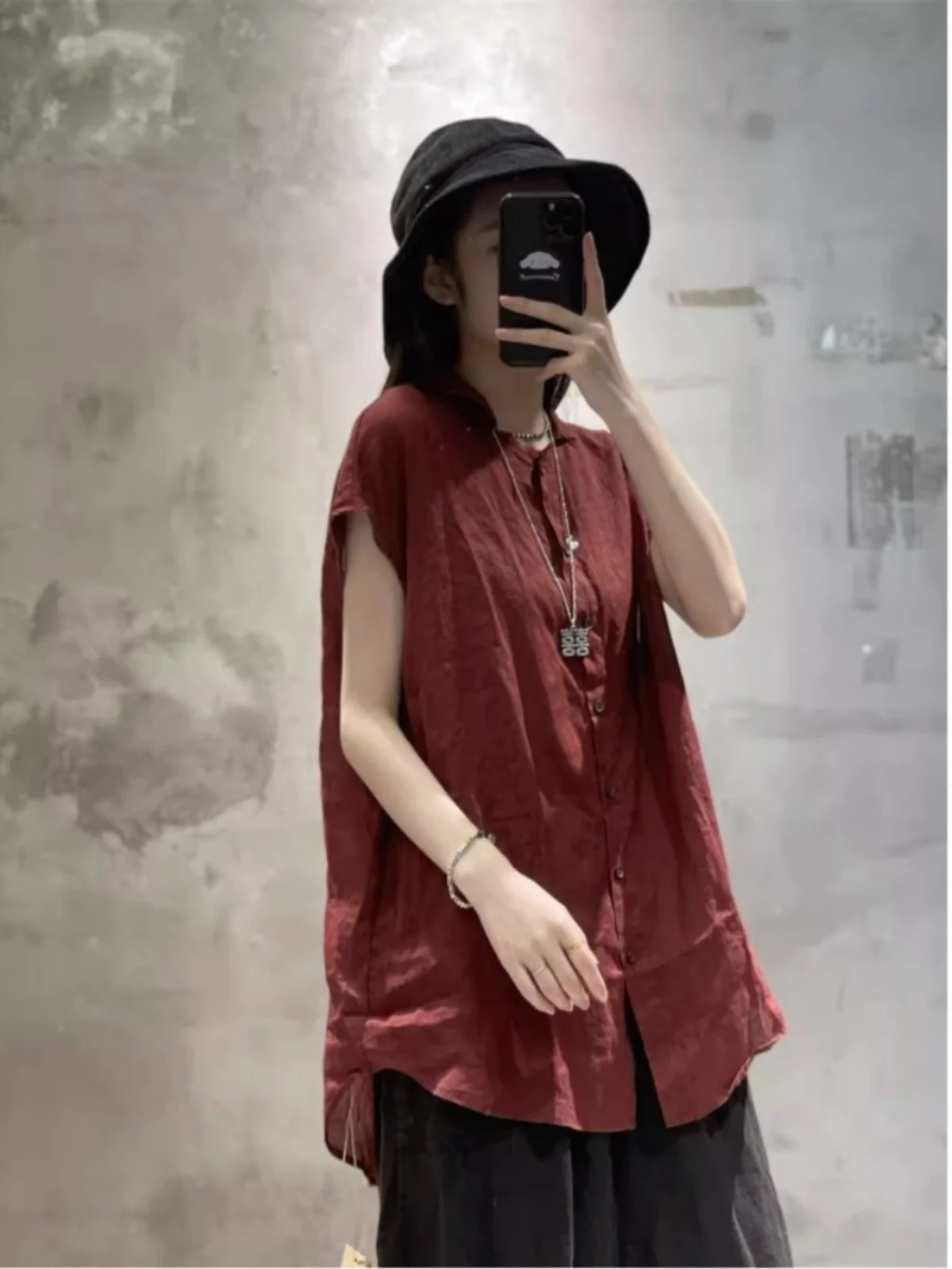 Linnen ort Sve irt Dames Zomer Lichtgewicht Bovenkleding Los Casual Veelzijdig Midi Lengte Elely Collared Cotton Line...