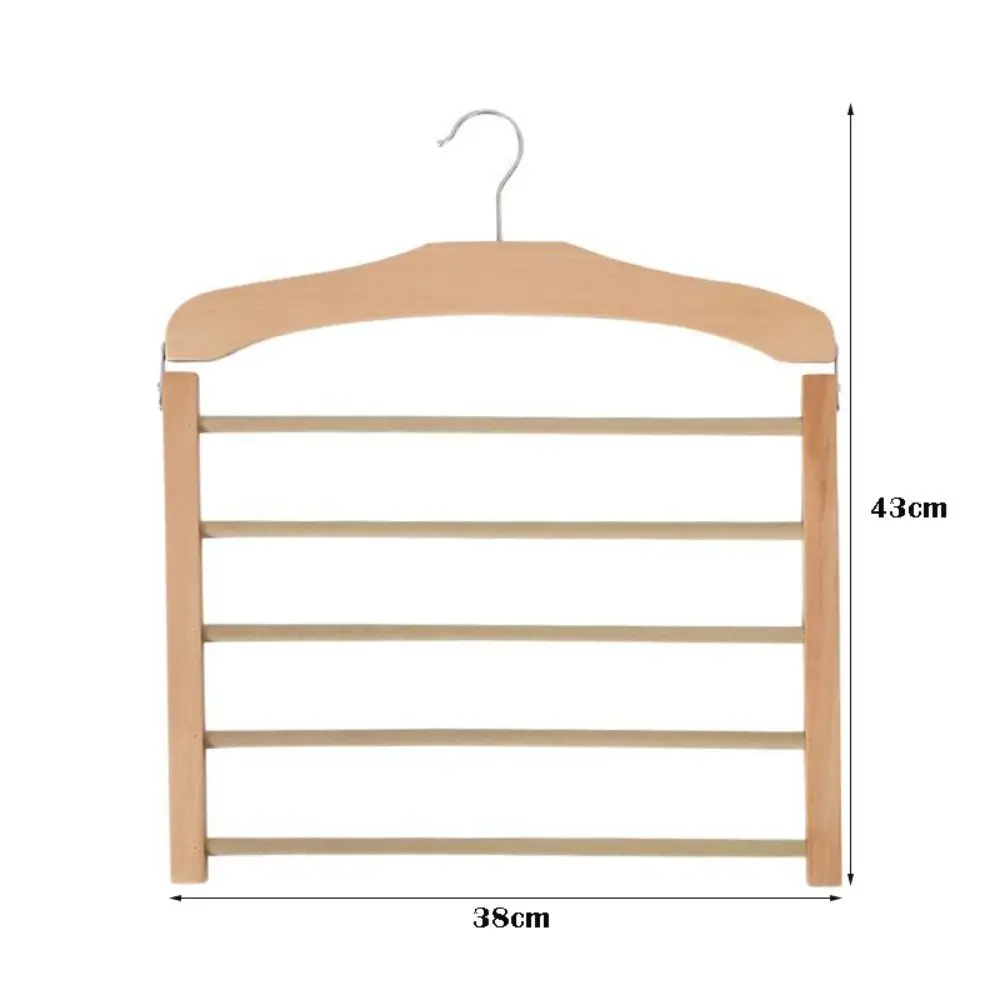 Premium Quality 5-layer Pants Hanger Flocking Wooden Tie Storage Rack Anti-slip Closet Organizer For Ties, Scarves & More view 6
