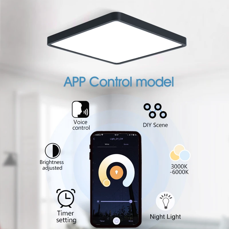 Square Tuya Wifi Smart LED Ceiling Lamp APP/Remote Control Wood Grain Voice Control Alexa Dimmable Lustre Lights for Living Room