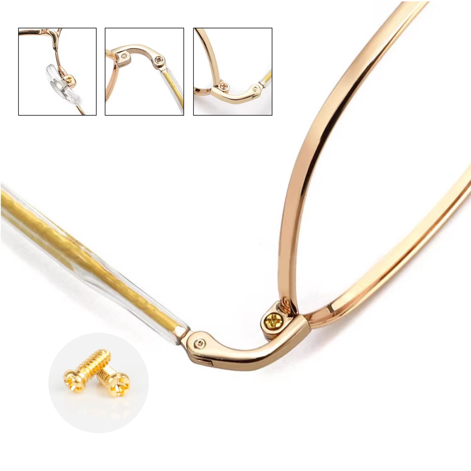 100 Stück goldene Brillenschraube, Mutter, Zubehör, Brillen, Bein, Nasenpolster, Schrauben, Florkopf, unabhängige Verpackung, grenzüberschreitend – Detail 4