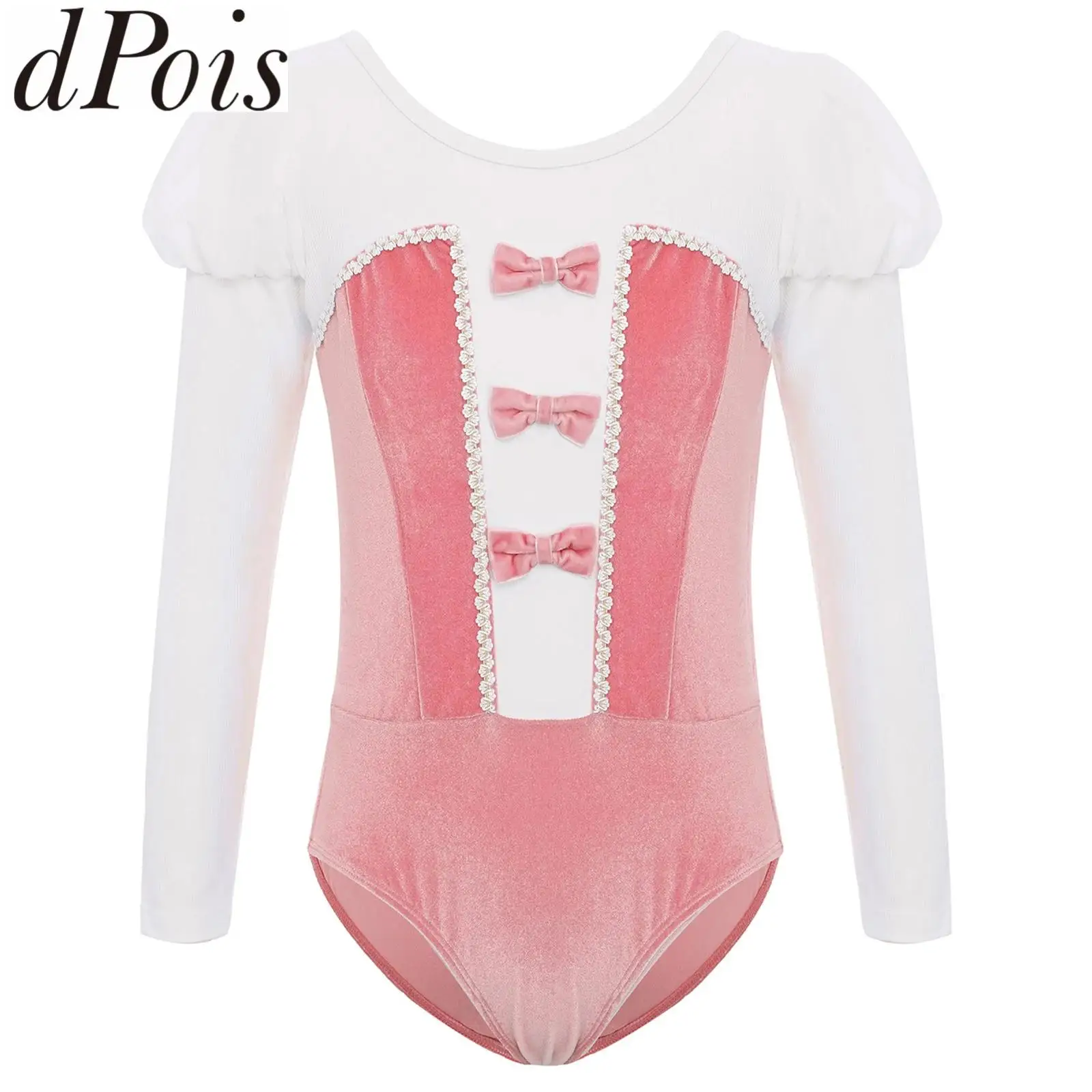 Kids Girls Gymnastics Leotard Bodysuit Ballet Leotard Warm Long Sleeve Velvet Skating Dancewear Ballerina Stage Dance Costume