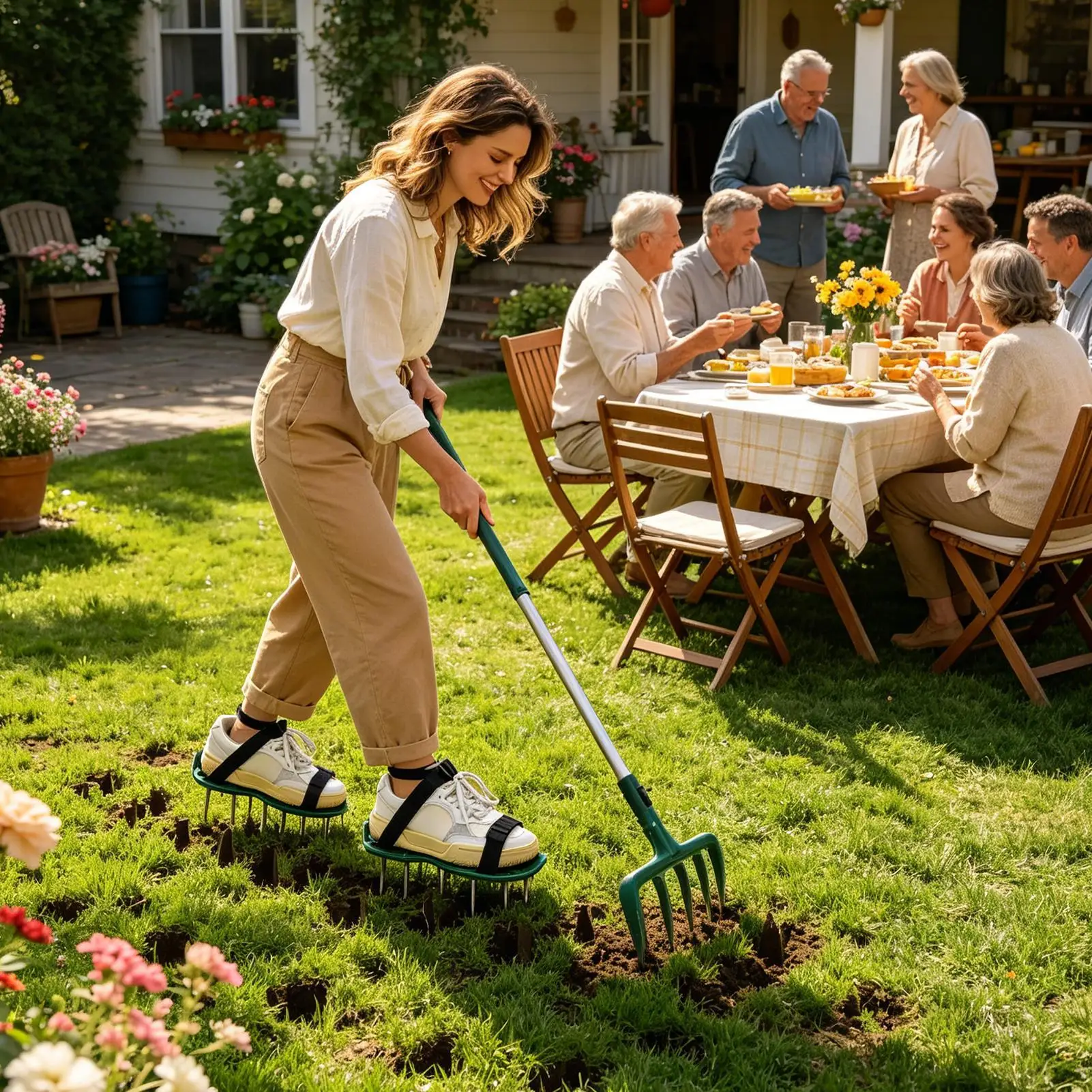 Aerating Shoes for Lawn Heavy Duty Spiked Metal Sole Adjustable Straps Lawn Soil Yard Grass Aerator Tool for Garden Yard Farm