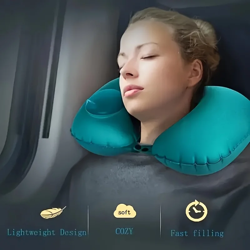 U Shape Neck Cushion Automatic Air Inflatable Pillow Compress Ring Pillow For Airplane Car Outdoor Travel