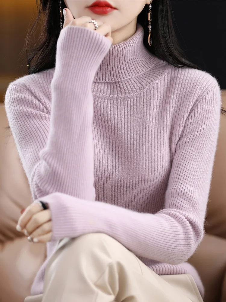 

Turtleneck Women Sweater Autumn Winter Solid Slim Fit High Strecth Pullover Fashion Korean Bottoming Shirt Basic Knitwear Jumper
